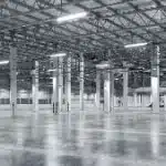 Factory background with concrete floor, night scene